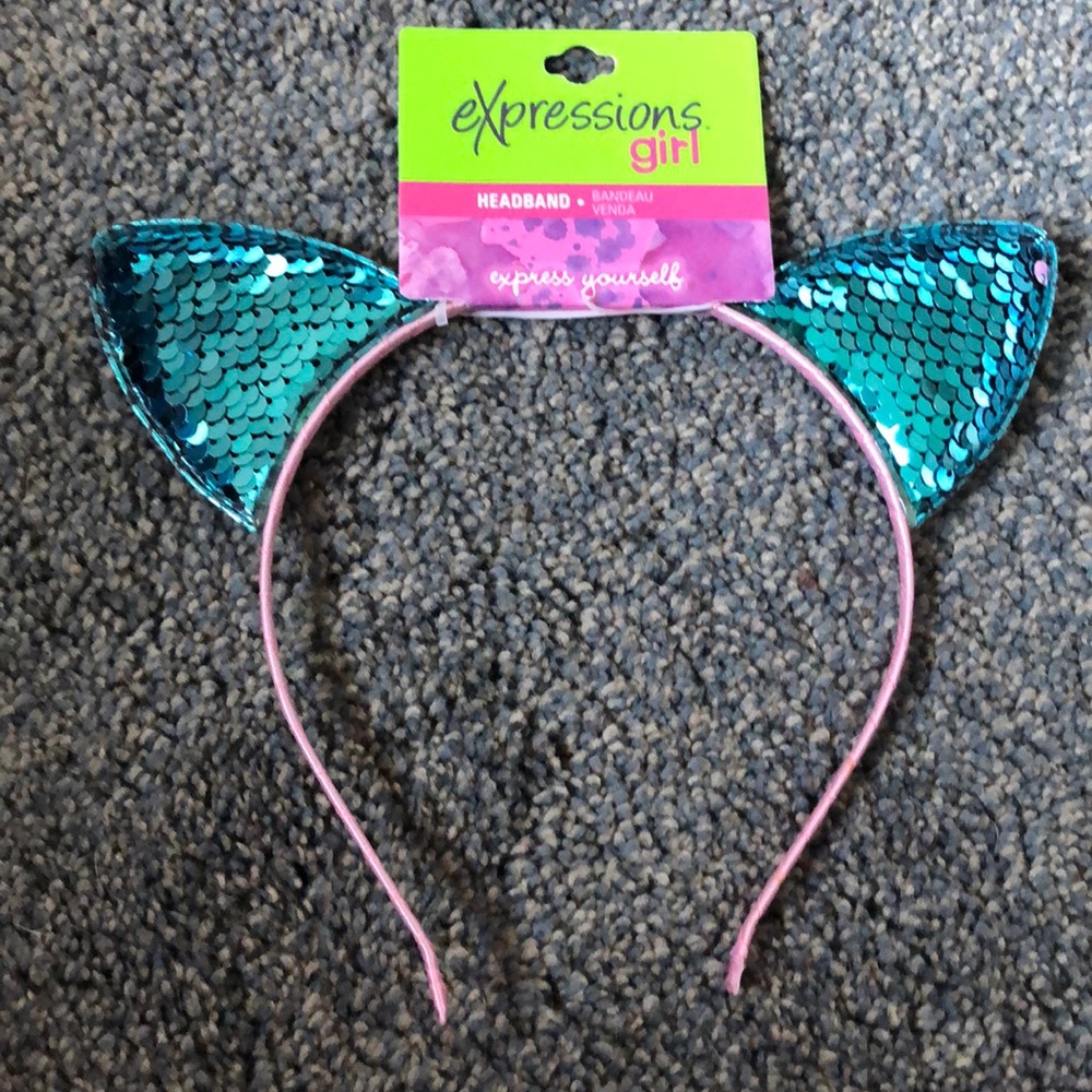 Cat Ears Blue/Pink Sequins & Pink Headband
